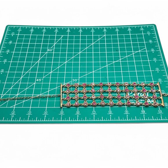 Vintage Pink & Fusia Rhinestone Bracelet Big Chunky Thick Antiqued Gold Tone - Picture 10 of 10